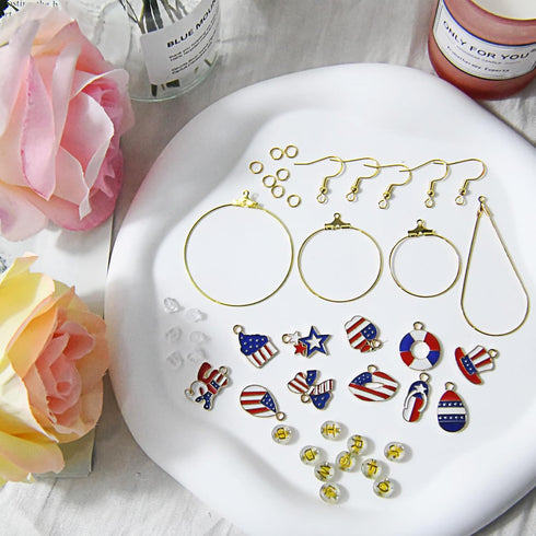 XKCWXY 415Pcs Earring Making Kit with Beading Hoop Earring Finding Component Accessories,Earring Hooks,Jump Rings,Earring Backs,American Flag Char...