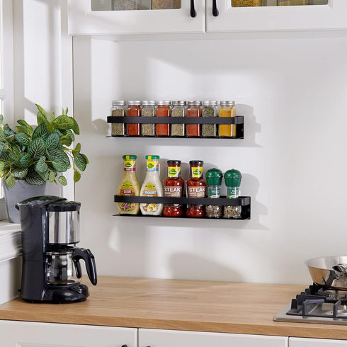 KES Spice Rack Organizer Kitchen Spice Rack Seasoning Organizer 16 Inch Aluminum Spice Holder Wall Mount Anodized Black 2 Pack, KSR401S40-BK-P2...
