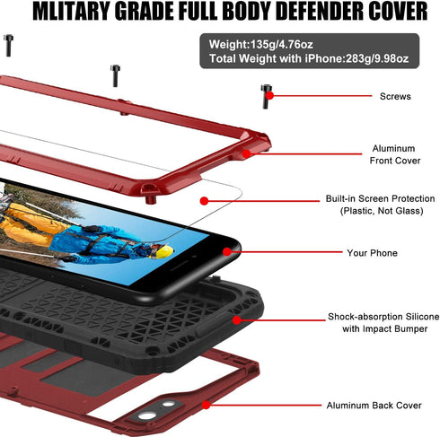 Mitywah Waterproof Case for iPhone SE 2020, Heavy Duty Military Grade Armor Metal Case, Full Body Protective Shockproof Dustproof Strong Rugged Th...