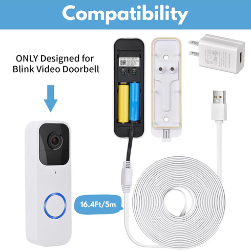 ALERTCAM Power Adapter for Blink Video Doorbell (Replace Battery), Doorbell Transformer with 16.4ft/5m Weatherproof Cable Continuously Charging Yo...