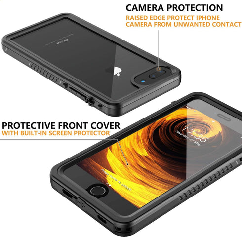 iPhone 7/8 Plus Waterproof Case - Shockproof, Sandproof, Dirtproof IP68, Full Body Protection, Black/Clear......