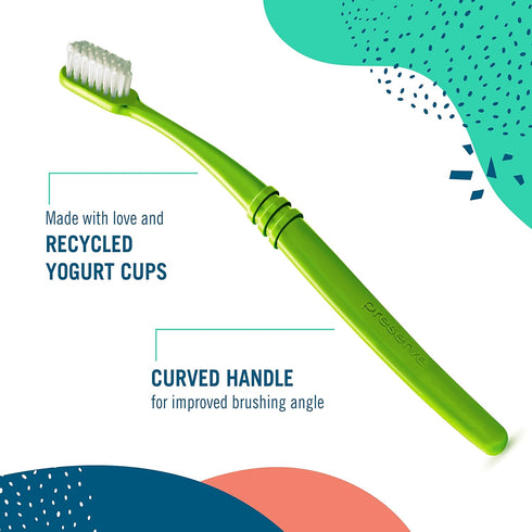 Preserve Eco Friendly Adult Toothbrushes, Made in The USA from Recycled Plastic, Soft Bristles, Paperboard Package, Colors Vary, 6 Count (Soft)...