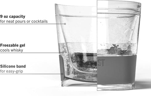 Host Freeze Cooling cups set of 2, Old Fashioned Glass with Silicone band for Bourbon, Scotch, and Whiskey, whisky gifts for men, Smoke...