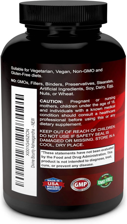 Divine Bounty Organic Ashwagandha Capsules - 1200mg Ashwagandha Powder with Black Pepper for Enhanced Absorption - Ashwaganda Supplement for Calmn...