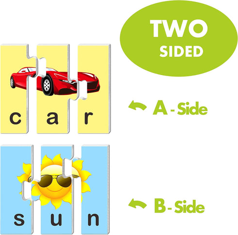 72 Word Spelling Puzzles with Error-Correction Mechanism in 3 and 4 Pieces, Perfect for Preschool Learning (36 Blocks Double Sided)...
