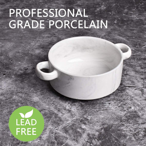 Bosmarlin Ceramic Marbling Souffle Dishes, 10 Oz, Dould Handle Ramekin for Baking, Set of 6 (Marbling Grey, 10 Oz)...