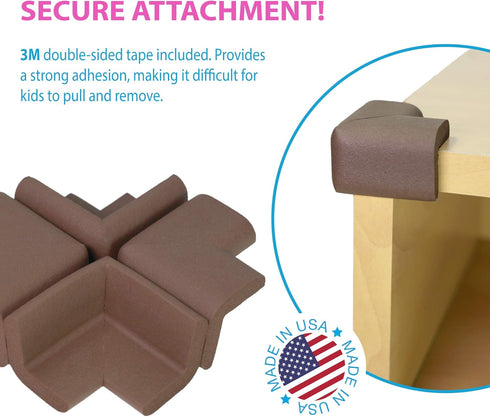 KidKusion Table Cushion | Made in USA | 16 Feet Edge + 4 Corners | Brown | Baby Proof Furniture Edge and Corner Guards...