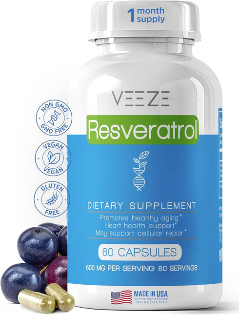 Resveratrol Supplement 600mg 60 Capsules & 60 Servings - Made in USA Natural & Organic Resveratrol - Rich in Antioxidants & Trans Resveratrol for ...