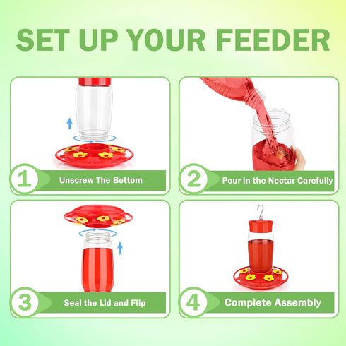 Hummingbird Feeder, Hummingbird Feeders for Outdoors Hanging ant and Bee Proof, Humming Birds Feeders for Outside, Plastic Hummingbird Feeder, Hum...