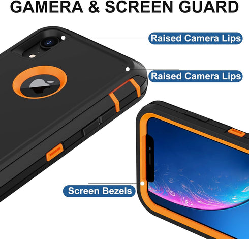for iPhone XR Case with 2 x Screen Protector, Heavy Duty Shockproof/Drop Proof/Dust Proof 3-Layer Military Protection Full Body Rugged Defender Du...