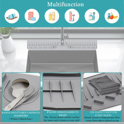24 inch Silicone Draining Mat for Kitchen Sink,90° Foldable Design,Longer Silicone Faucet Handle Drip Catcher Tray for Kitchen Countertop,Bathroom...