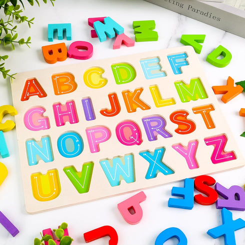 LovesTown Wooden Puzzles for Kids, Alphabet Wooden Puzzles Montessori Toddler Puzzles Preschool Educational Toys for Toddler Boys Girls Birthday...