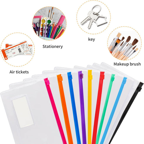EOOUT 32pcs Poly Zip Envelope, Reusable Envelopes, Pencil Case Bulk, Bill Bag, 9'' x 4.7'', A6 Size, 10 Colors, for Cash School and Office Supplie...