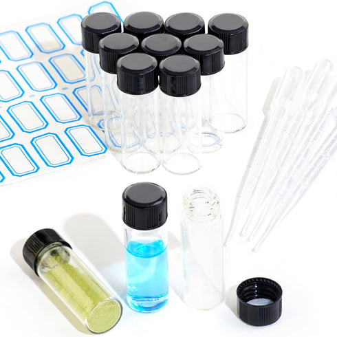 10PCS 4ml Clear Glass Vials with Screw Caps and PE pad, 1 Dram Small Lab Sample Vials with Lids, Leak-Proof Liquid Storage Empty Vial (with Droppe...