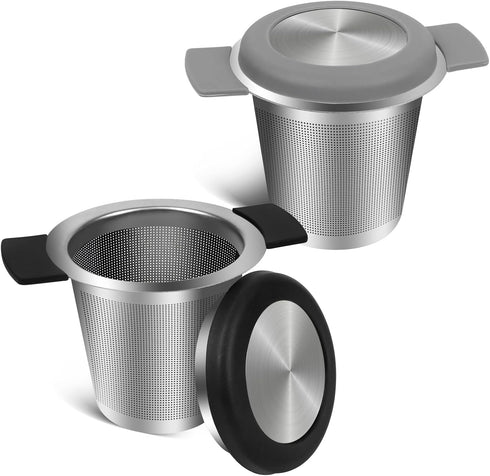2pcs Tea Infuser for Loose Leaf Tea, Stainless Steel Tea Steeper with Heat Proof Handle, Extra Fine Mesh Tea Strainer, Gift for Tea Lovers (Black,...
