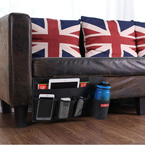 5 Pockets Bedside Caddy, Bedside Storage Organizer for Water Bottles, Magazines, Phone, Glasses (5 Pockets-Black)...