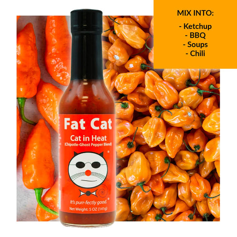 "Cat in Heat" Chipotle Ghost Pepper Blend by Fat Cat Gourmet | Natural Hot Sauce | Smokey, Savory | For Soups, Stews, Tacos, Steak | Very Hot | Gl...
