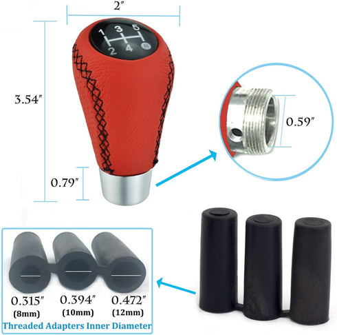 5 Speed Car Knob Shifter Handle, Leather MT Gear Stick Shift Fit Most Manual Transmissions, Red...