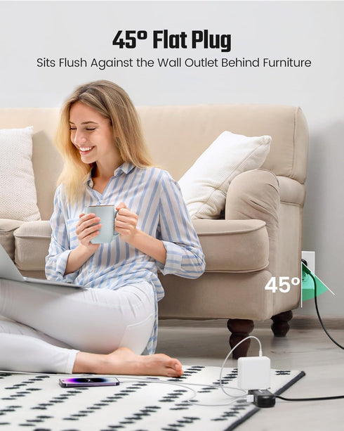 2Ft Extension Cord, SUPERDANNY Mini Surge Protector with 2 Wide-Spaced Outlets, USB Power Strip, 3 USB-A 1 USB-C, Flat Plug, Compact Size Desktop ...
