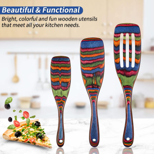 Spurtle Set, Wooden Utensils for Cooking, WOSPONFAN Kitchen Utensils Set, Pakkawood Kitchen Cooking Utensils Set, Apartment Essentials Wood Servin...