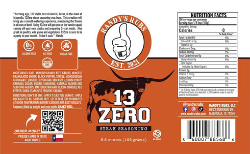 Randy's Rubs Seasoning 13ZERO Steak Seasoning SUGAR FREE and NON-DAIRY IT DONT SUCK Y'ALL! (One 5.5 Ounce Shaker)...