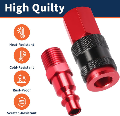 No Rust Air Hose Fittings Kits 15 PCS Set, Quick Connect Air Compressor Accessories Industrial Air Tools Fittings, Male and Female High Flow Air F...