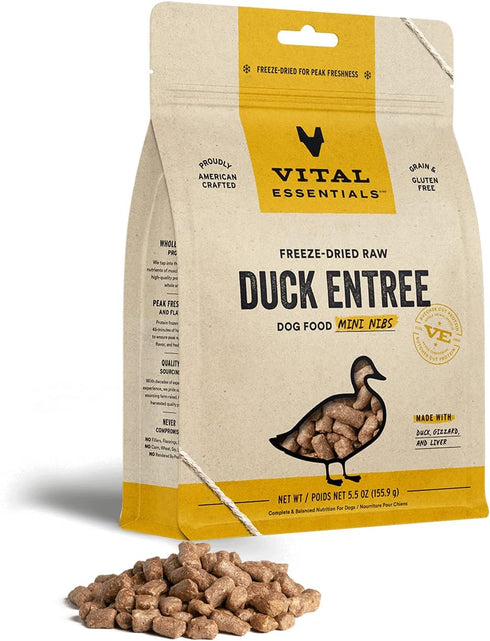 Vital Essentials Freeze Dried Raw Dog Food, Duck Mini Nibs Entree, 5.5 oz...