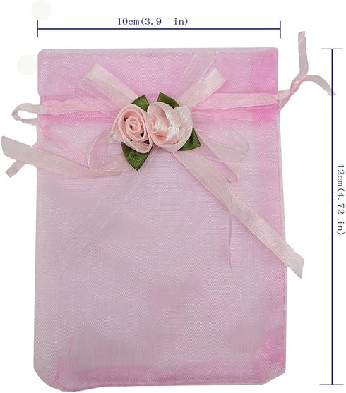 50pcs Sheer Organza Favor Bags for Wedding 3.8x4.8'' Gift Bags Samples Display Drawstring Rose Pouches (Pink)...