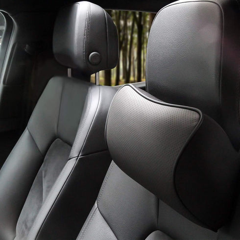 Memory Foam Car Neck Pillow Soft Leather Headrest for Driving Home Office Black (1PC)...