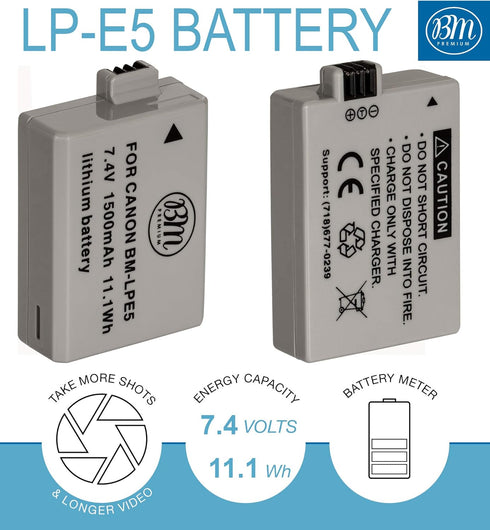 Big Mike's BM Premium LP-E5 Battery and Charger Kit for Canon EOS Rebel XS, Rebel T1i, Rebel XSi, 1000D, 500D, 450D, Kiss X3, Kiss X2, Kiss F Digi...