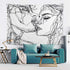 Ruibo Abstract Sketch Art Wall Hanging - Kissing Couple Tapestry, Beach Throw (W:59" H:51")...