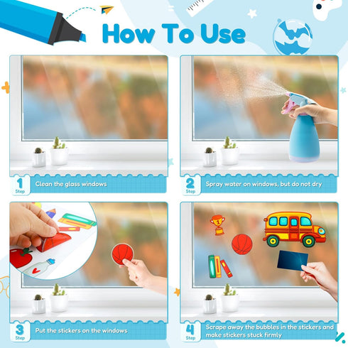 Naler Back to School Decorations Window Clings, 9 Sheets Glueless Window Clings for Classroom Static Double-Sided Window Clings Stickers for Welco...