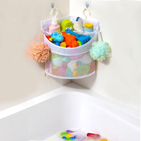 Baby Bath Toy Organizer, Quick Drying and Mould Proof, Corner Hang-Suspension Holder, Large Capacity Multi Use Shower Caddy (White)...