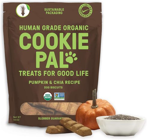 CookiePal Human Grade Dog Treats, Pumpkin and Chia Seed Recipe, Organic Non-GMO and Simple Ingredients, 10 Oz Bag...