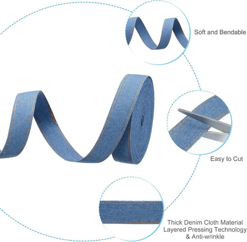 PATIKIL 1" Denim Ribbon, 1 Roll 11 Yard Layering Jean Fabric Craft Strip for Bow DIY Making Hair Clip Garment Sewing Decorations, Blue...