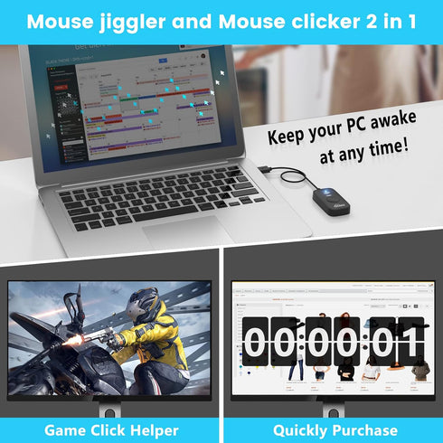 Mouse Jiggler Undetectable for Computer, USB Mouse Mover, Gaming Automatic Continuous and Assistive Click Device, Plug & Play, Simulate Mouse Poin...