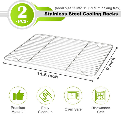 P&P CHEF Cooling Baking Rack Pack of 2, Stainless Steel Cooling Racks for Cooking Baking Roasting Grilling Drying, Dense Wires & Smooth Edge, Easy...