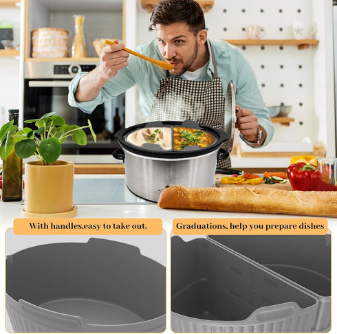 Silicone Slow Cooker Liners, 3 Pack Reusable Divider Insert Fits Crockpot 6-7 Quarts Oval Slow Cooker Reusable Dishwasher Safe, Food-Grade BPA Fre...