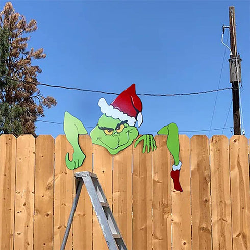 Christmas outdoor decoration fence peeping peeking garden courtyard art decorations Christmas garden Christmas holiday decoration, winter Christma...