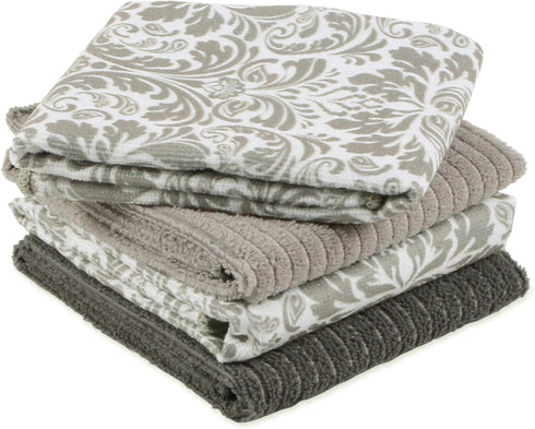 DII Cleaning Collection Multi-Purpose Microfiber, Gray Damask, Dishtowel Set...