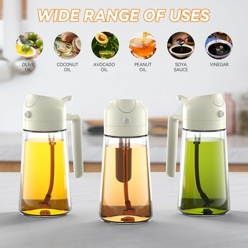Olive Oil Dispenser Bottle, 2 in 1 Oil Dispenser for Kitchen, 17oz/500ml Glass Olive Oil Dispenser With Pourer, Oil Dispenser Bottle, Oil Sprayer ...