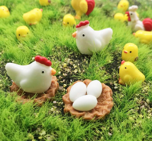 22Pcs Miniature Family Chicken,Cock,Hen,Egg,Chickens Nest Ornament Micro Landscape Fairy Garden Décor...