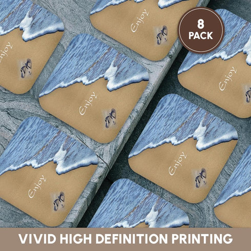 3dRose Print of Beach Shore with Enjoy and Flip Flops - Soft Coasters, Set of 8 (CST_214442_2)...
