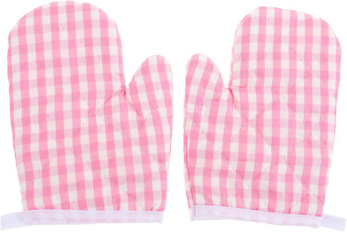 DOITOOL 2Pcs Kids Oven Mitts for Children Play Kitchen, Microwave Oven Gloves Kitchen Baking Mitts, Red Checkered Heat Resistant Kitchen Mitts for...