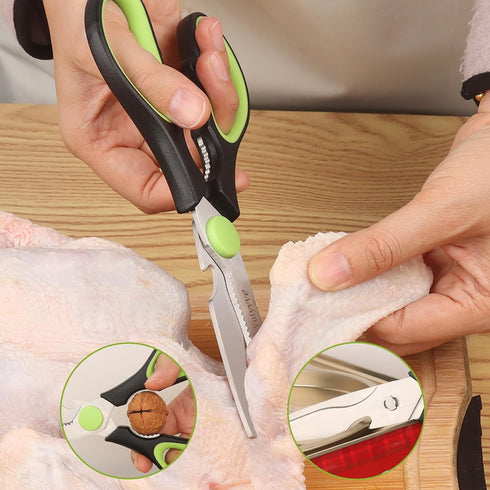 Kitchen Scissors, Stainless Steel Blades, Soft Grip, Multi-Purpose Heavy Duty Kitchen Scissors Set, Black/Green, 4 Piece Set...