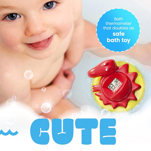 Aquatopia Charlie Crocodile Baby Bath Thermometer with Digital Audible Alarm, Floating Toy, Beeps Too Hot or Too Cold, Red...