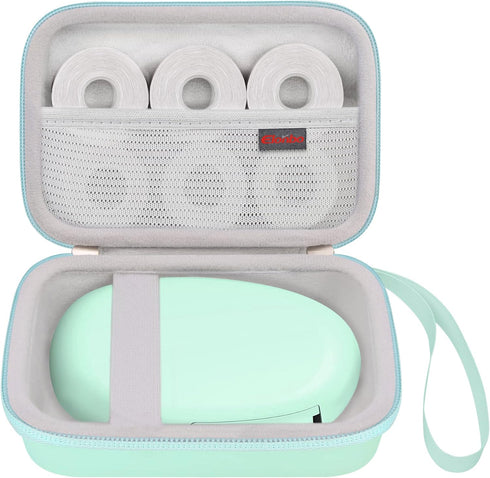 Label Maker Case for SUPVAN E10 Mini Bluetooth Label Printer, Extra Interior Mesh Pocket Fits Label Paper Cable, Green. (CASE ONLY! Label Maker no...