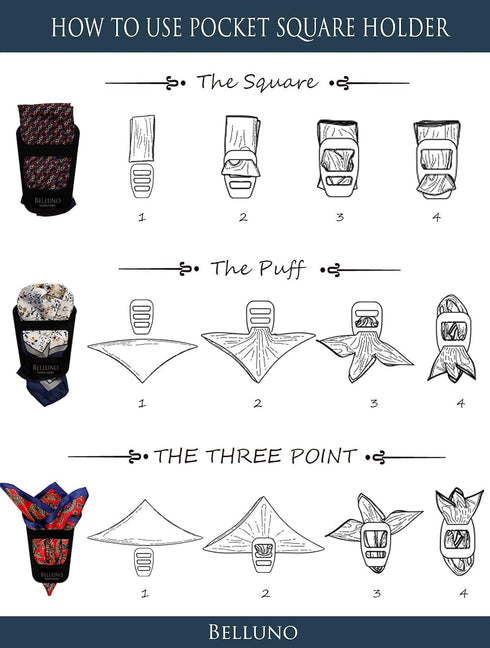 BELLUNO Pocket Square 6 pcs with 3 Folds Holders, Penetrating Printed Handkerchiefs Set for Men...