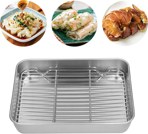 AUNMAS Rectangular Baking Pan and Rack, Easy Roasting Pan for Cooking Baking(23.5 * 17.5 * 5CM)...