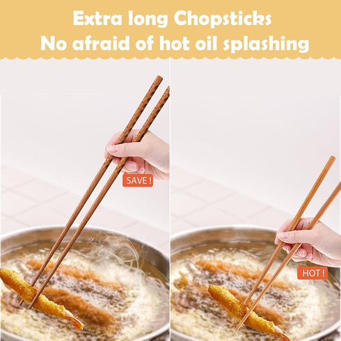 16.5 Inches Cooking Chopsticks, 2 Pairs Wooden Long Chop Sticks Reusable for Noodles Frying Hotpot, Japanese Extra Long Anti-Slip Chopsticks...